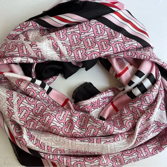 BURBERRY TB Monogram Heritage Square Silk Scarf in Bubblegum Pink - Picture 8 of 11
